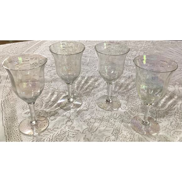 Vintage Fostoria Iridescent Rainbow Sheen Luster Wine Glasses Set Of 4 - Picture 7 of 9